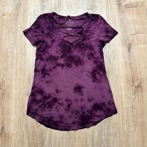 AMERICAN EAGLE | Purple Soft Sexy Tie Dye Lace Up V Neck Short Sleeve Tee, XS
